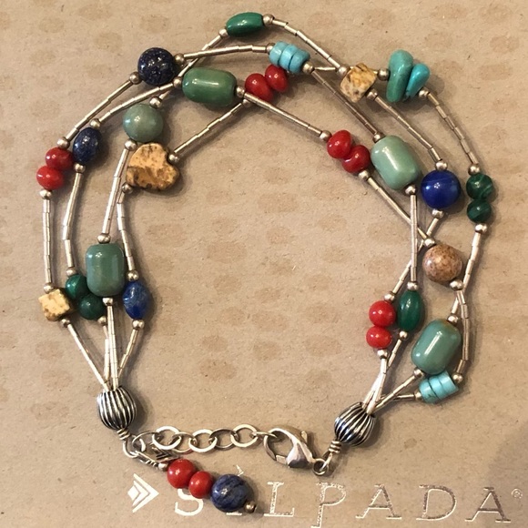 Jewelry - Silpada Sterling Silver Lapis Turquoise Picture Jasper Coral Bracelet B0788
